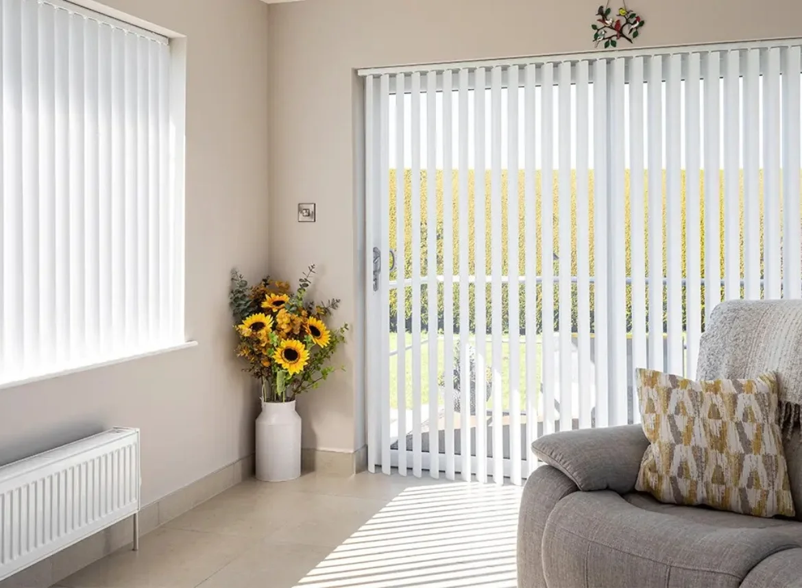Vertical blinds fitted on a wide living-room window